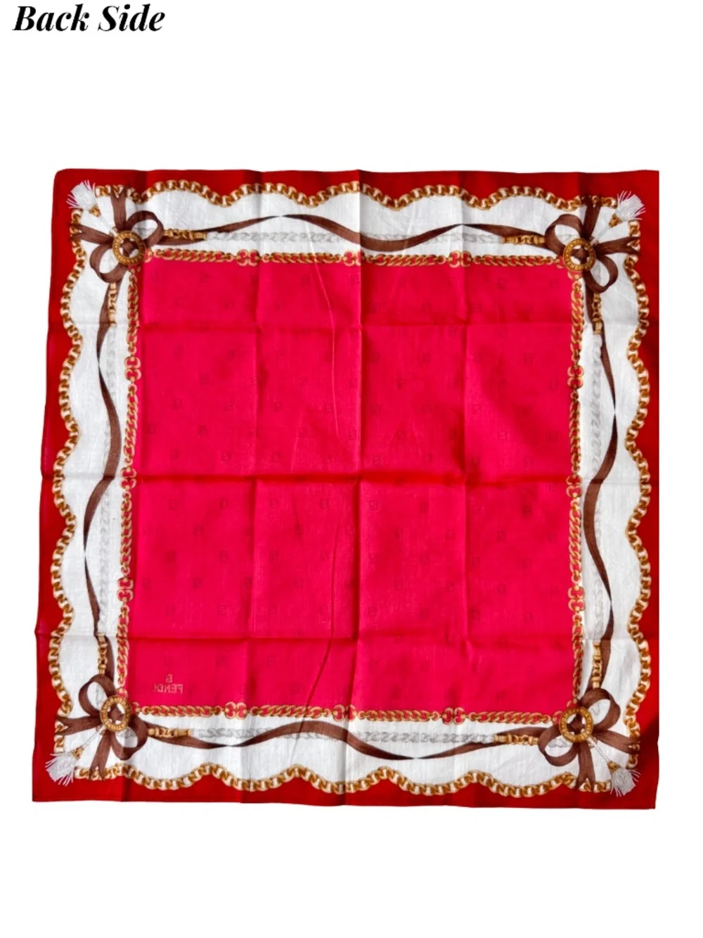 Vintage Fendi Scarf Handkerchief Neckerchief Pocket Square Chain Bow Red 17x17